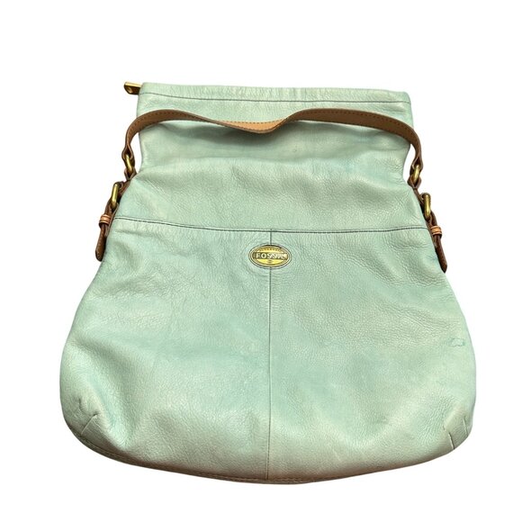 Fossil Purse Light Teal Green Aqua Shoulder Bag Leather Cowhide Fold-Over - Picture 9 of 11